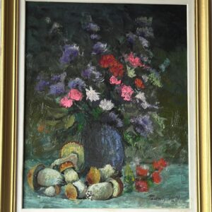 Still Life with Flowers and Mushrooms – by Vilmos Podolyák
