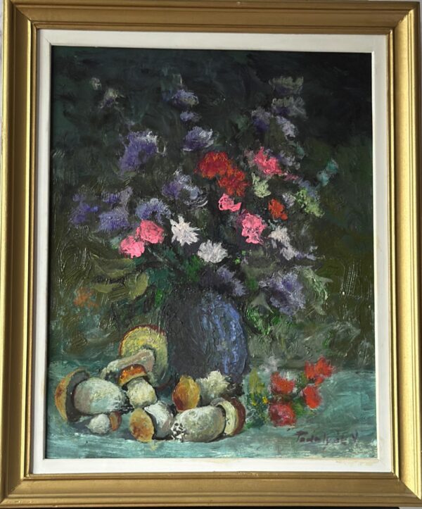 Still Life with Flowers and Mushrooms – by Vilmos Podolyák
