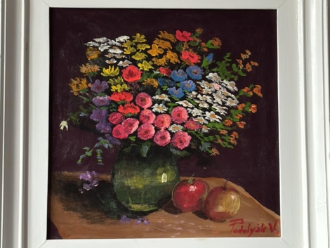 Still Life with Wildflowers and Apples – by Vilmos Podolyák