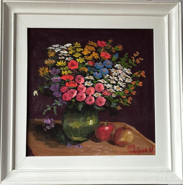 Still Life with Wildflowers and Apples – by Vilmos Podolyák